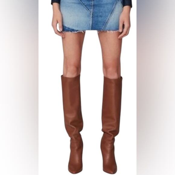 FRAME Patchwork Distressed Mix Denim Mini Fringe Skirt, size 28 - Picture 5 of 10